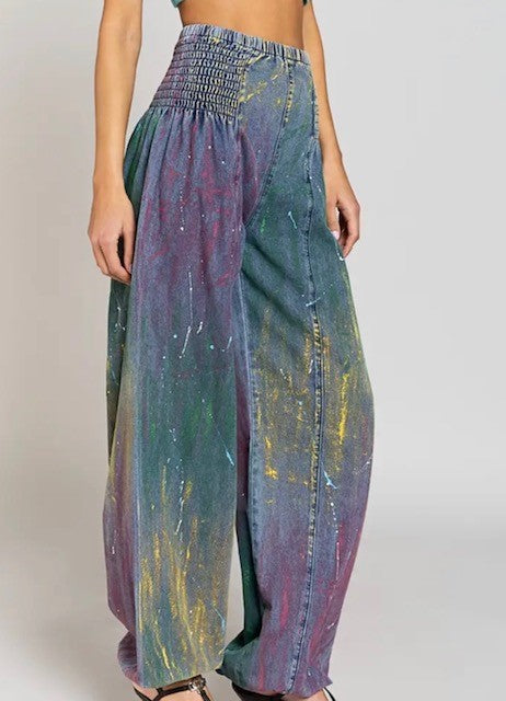 Painted Denim Harem Pants